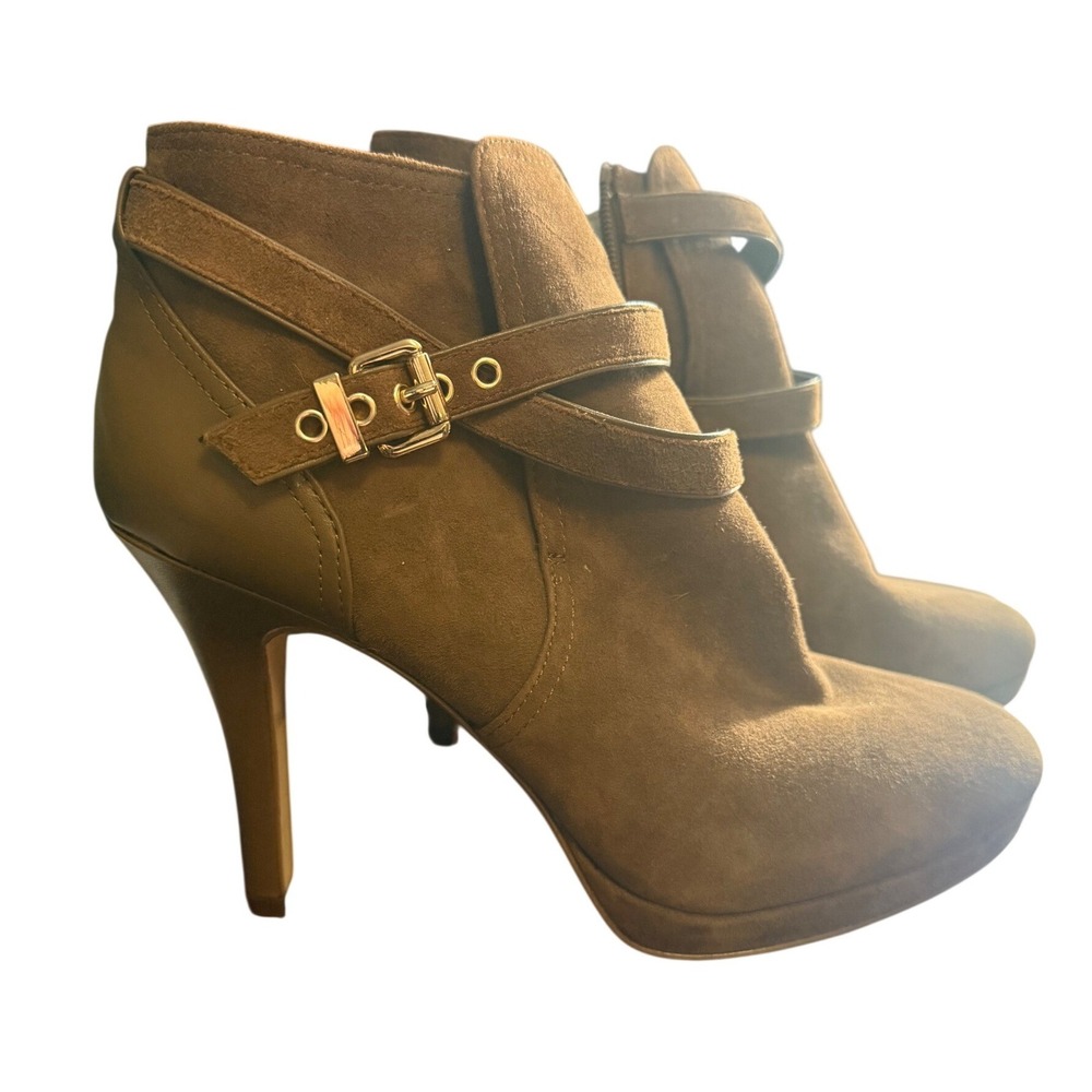 White House Black Market Brown Suede Buckle Ankle Boots Women's Size 9M